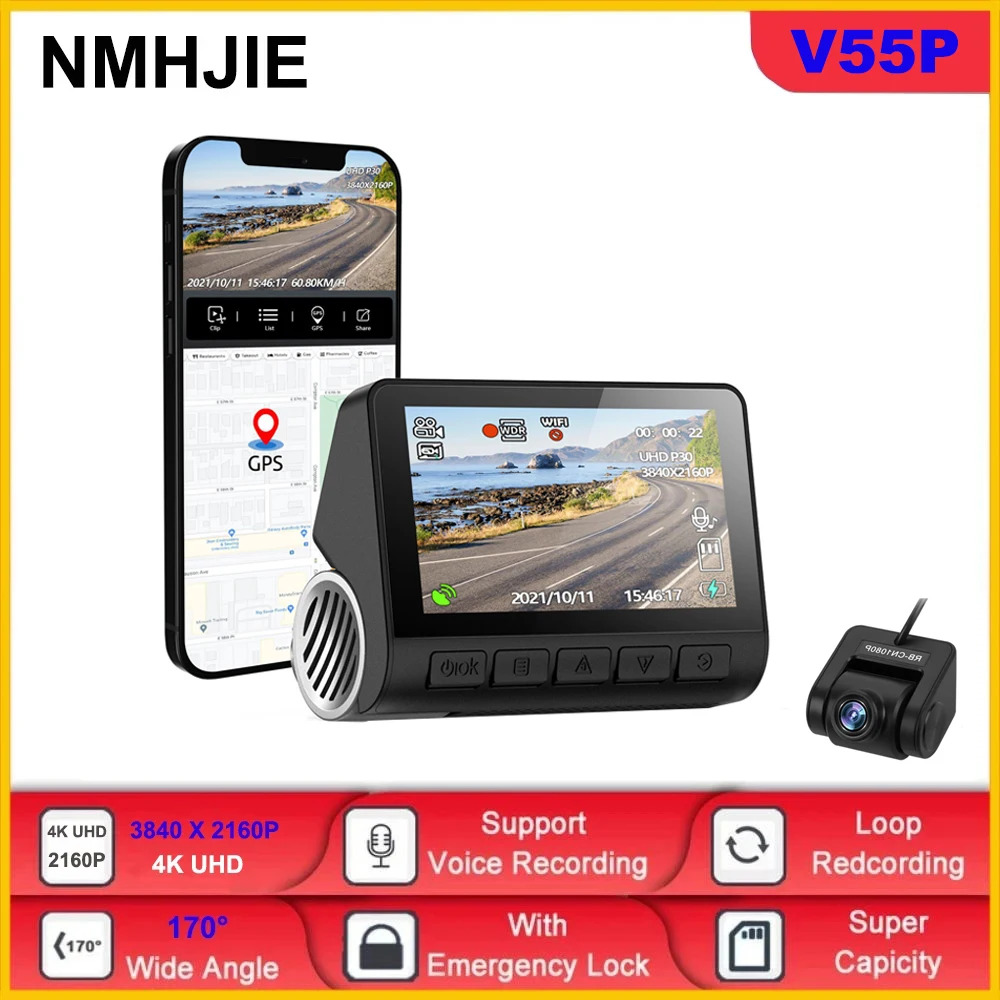 

NMHJIE Novatek 96670 Sony 415 WiFi видеорегистратор 3,0 дюймов двойной объектив 4K UHD Автомобильный видеорегистратор Камера GPS ночное видение видеорегистрат...