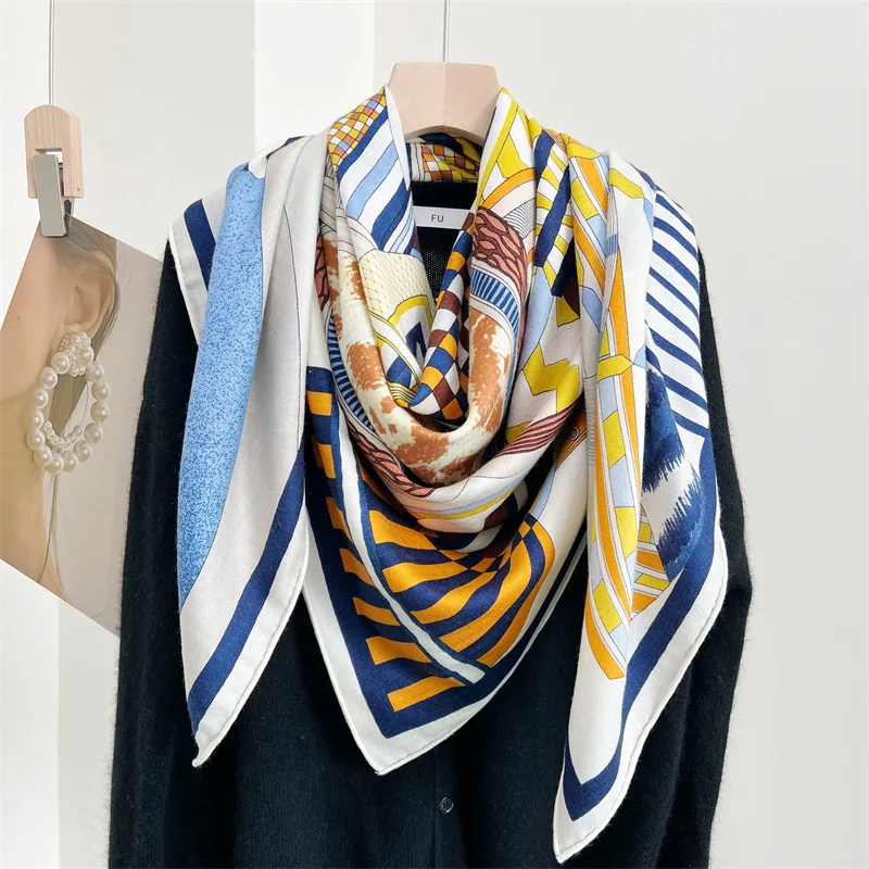 

Fashion Print Silk Wool Blend Scarf Wraps 2022 Women Winter Large Square Shawl Cape Poncho 135*135cm