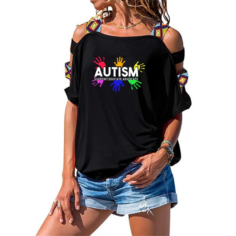 

Autism support educationt-shirt Swan T-shirt autism different worldview Harajuku T-shirt solid hollow short sleeve off shoulder