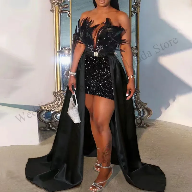 

Black Elegant Evening Dresses for Women Long Beads Feathers Floor-Length Prom Party Special Events Dance Wedding Plus Size 2023