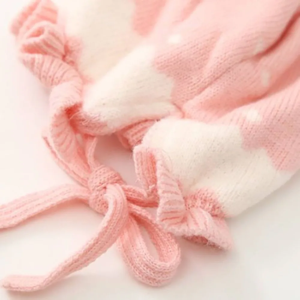 Милая детская шапка с кроличьими ушками осенне-зимняя вязаная шерстяная