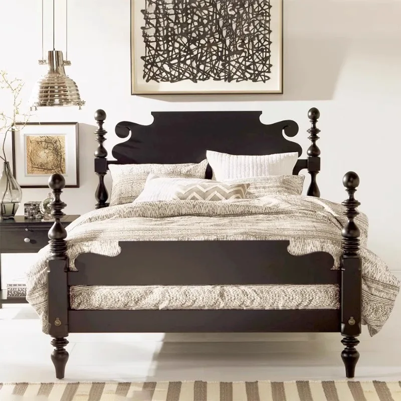 Кровать в стиле ретро из цельного дерева американском белая черная Quincy короткая