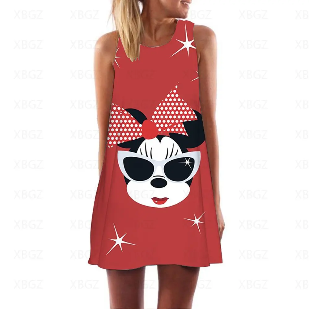 

Minnie Mouse Print Summer Dresses Woman 2022 Cool Women Mickey Women's Dress Sleeveless Sexy Beach Fashion Mini Disney Top Boho