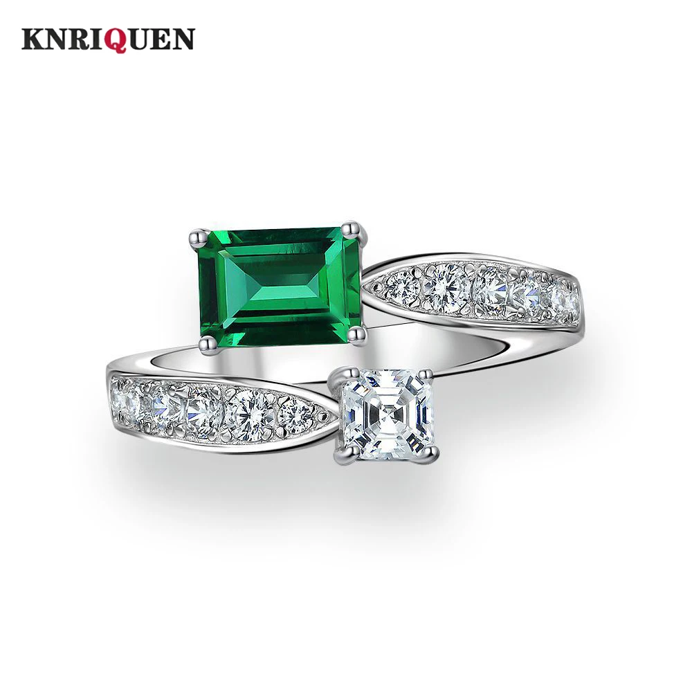 

Vintage 100% 925 Silver Rings for Women 5*7mm 1 Carat Emerald High Carbon Diamond Ring Cocktail Party Fine Jewelry Female Gift