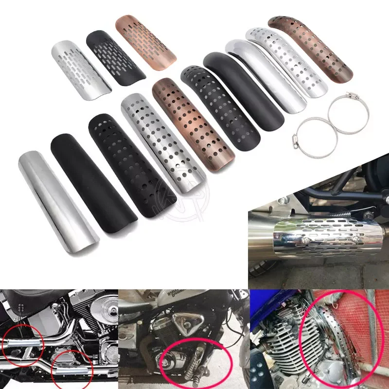 

NEW2023 Black/Chrome /Brown Motorcycle Curved Exhaust Muffler Pipe Heat Shield Cover Guard Protector Universal for Honda Harley