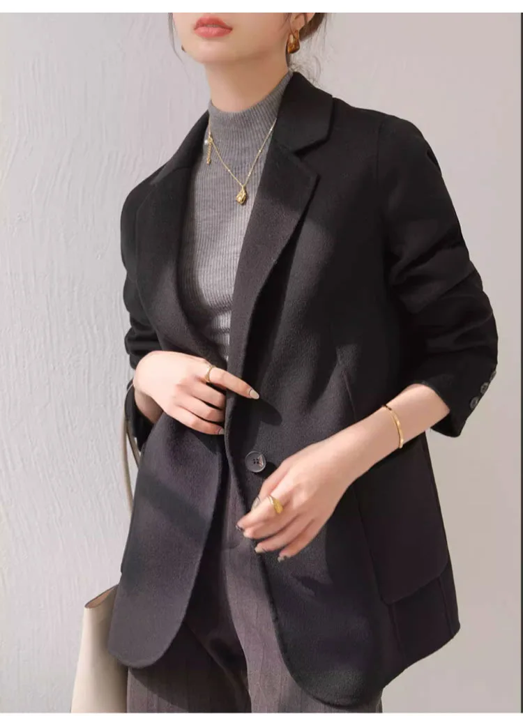 Женский шерстяной пиджак верблюжьего цвета короткое пальто с длинным рукавом