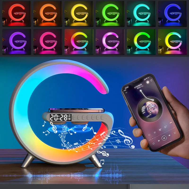 

Светодиодный RGB ночсветильник, многофункциональное Беспроводное зарядное устройство, цифровой будильник, колонка Bluetooth, детская настольна...