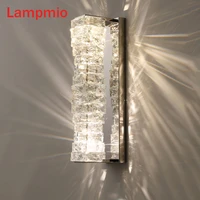 lampmio luxury cob crystal wall lamps modern bedside lamp stainless steel led wall light for bedroom tv background living room