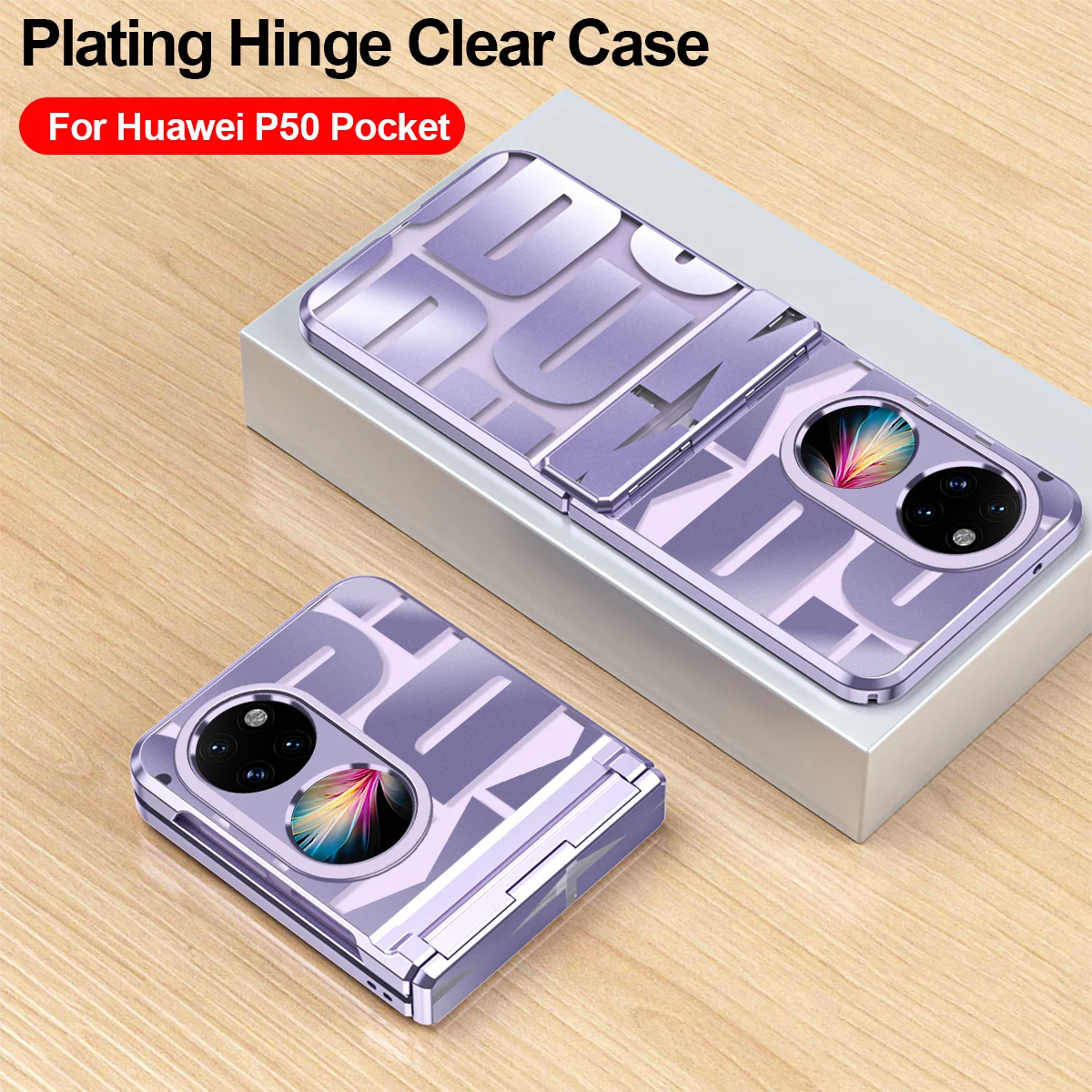 

Plating Clear Hinge Cases for Huawei P50 Pocket 5G Case Transparent with Front Screen Glass Protection Cover Capa Funda