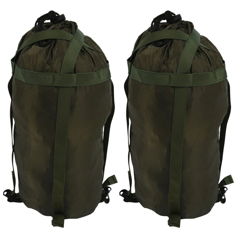 

2X Outdoor Sleeping Bag Compression Sack Waterproof Camping Sleeping Bag Storage Pouch Camping Equipment Army Green