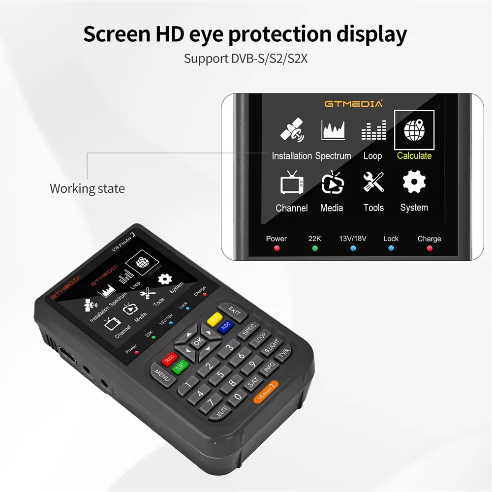 Фото GTMEDIA V8 Finder 2: Измеритель-искатель спутникового сигнала DVB-S/S2/S2X с 3,5-дюймовым ЖК-дисплеем 1080P, портом Type-C (аналог Freesat Finder Meter) №5