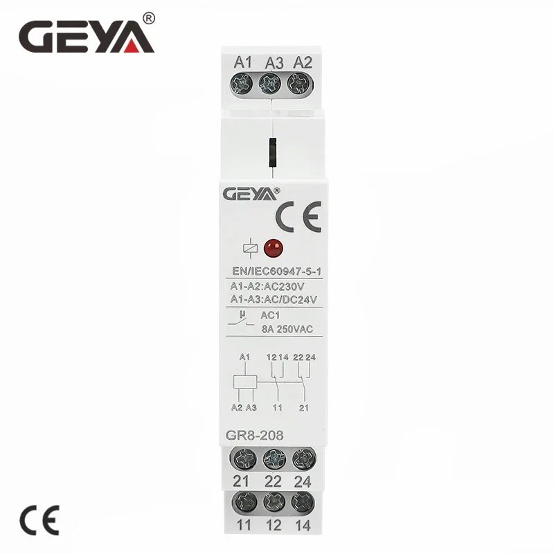 GEYA Din Rail GR8 AC230V DC24V или AC/DC110V промежуточное реле, вспомогательное реле 8A 16A SPDT, электронный релейный переключатель