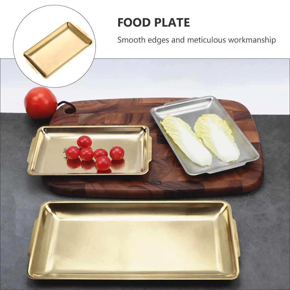 

1Pc Stainless Steel Oblong Barbecue Pan Practical Dish Plate Sushi Storage Plate