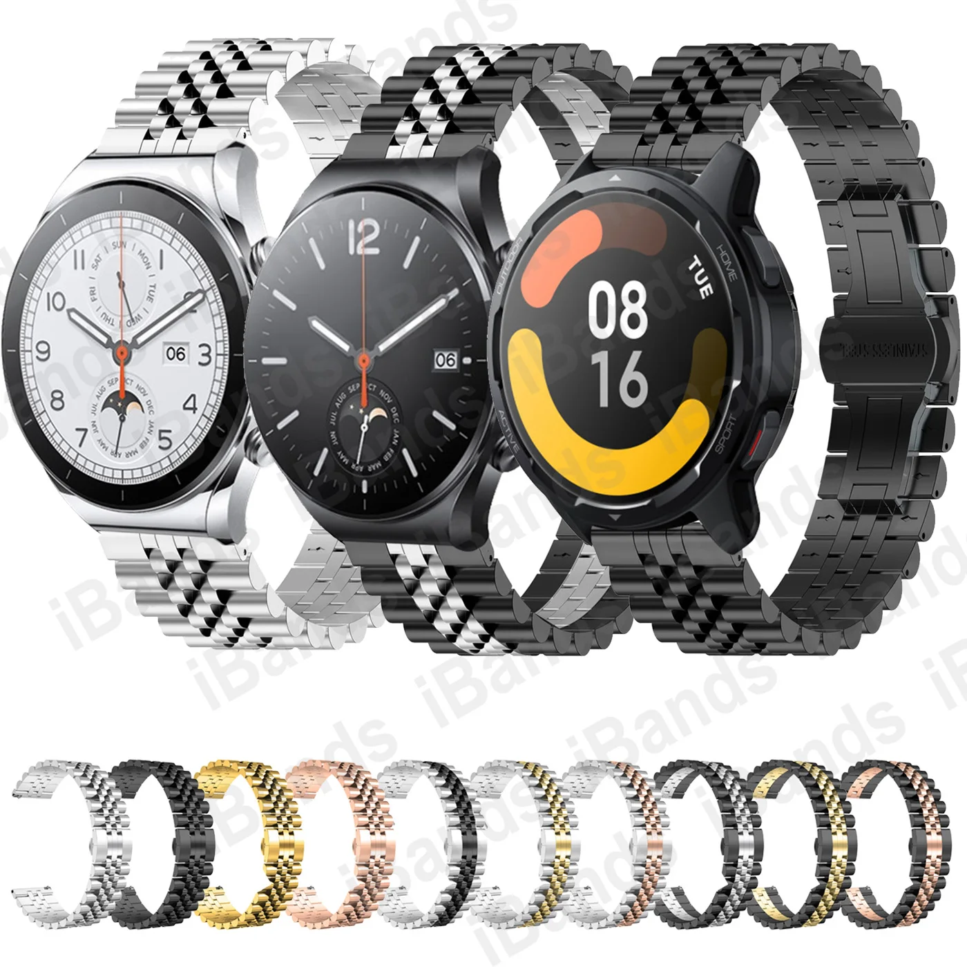 Dual Color Stainless Steel Strap for Xiaomi Watch S1 Active / Mi Watch Color 2 Metal Watch Band Bracelet Accessories