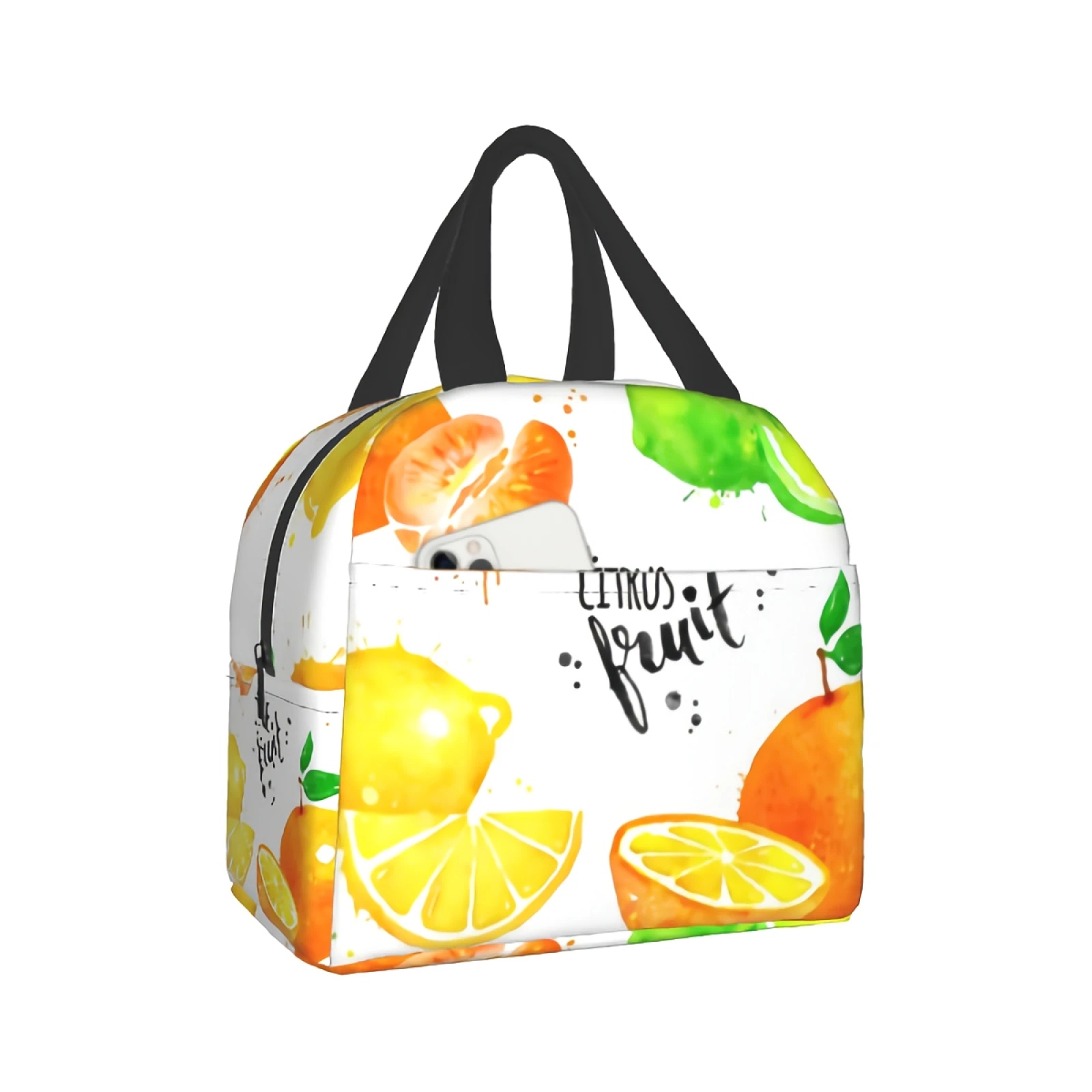 

Summer Fruit Lunch Bag Box Tote Watercolor Citrus Lemon Organizer Lunch Container Insulated Zipper Meal Prep Cooler Handbag