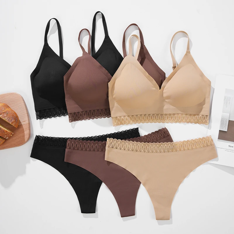 Женский Бесшовный Бюстгальтер И Трусы Мягкий Эластичный Спортивный Без Костей