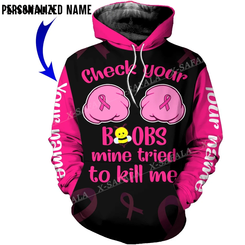 

Breast Cancer Awareness Boobs Try To Kill Me 3D Print Zipper Hoodie Female Pullover Sweatshirt Hooded Jersey Tracksuits Outwear