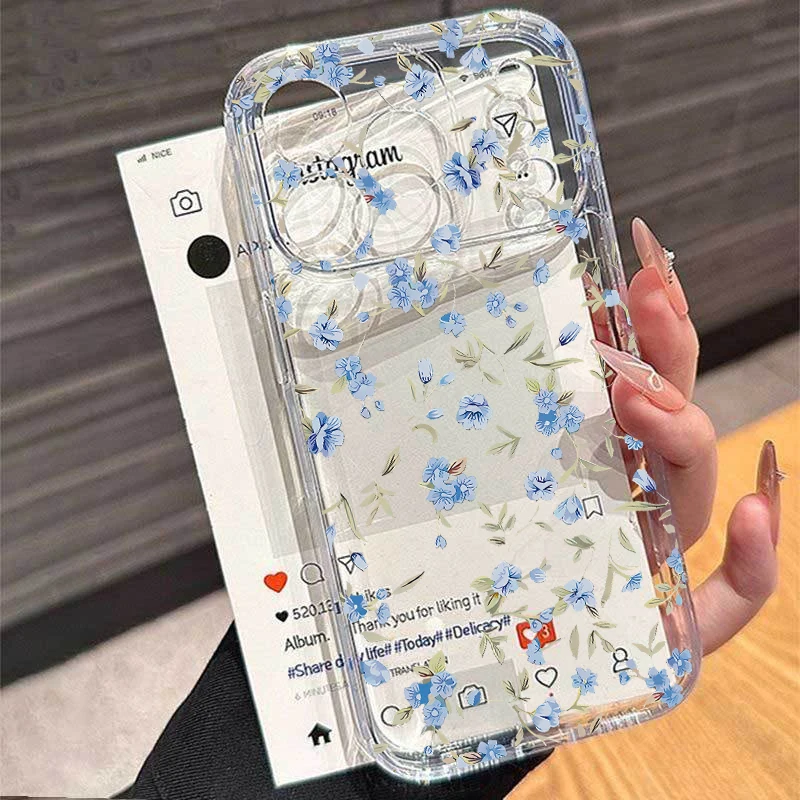 Фото Роскошный цветочный чехол Y2K для iPhone 17, 16 Pro Max, 11, 15, 12, 14 Plus, 13 Mini, 17 Air, 16E – Прозрачный противоударный чехол с цветочным узором №2