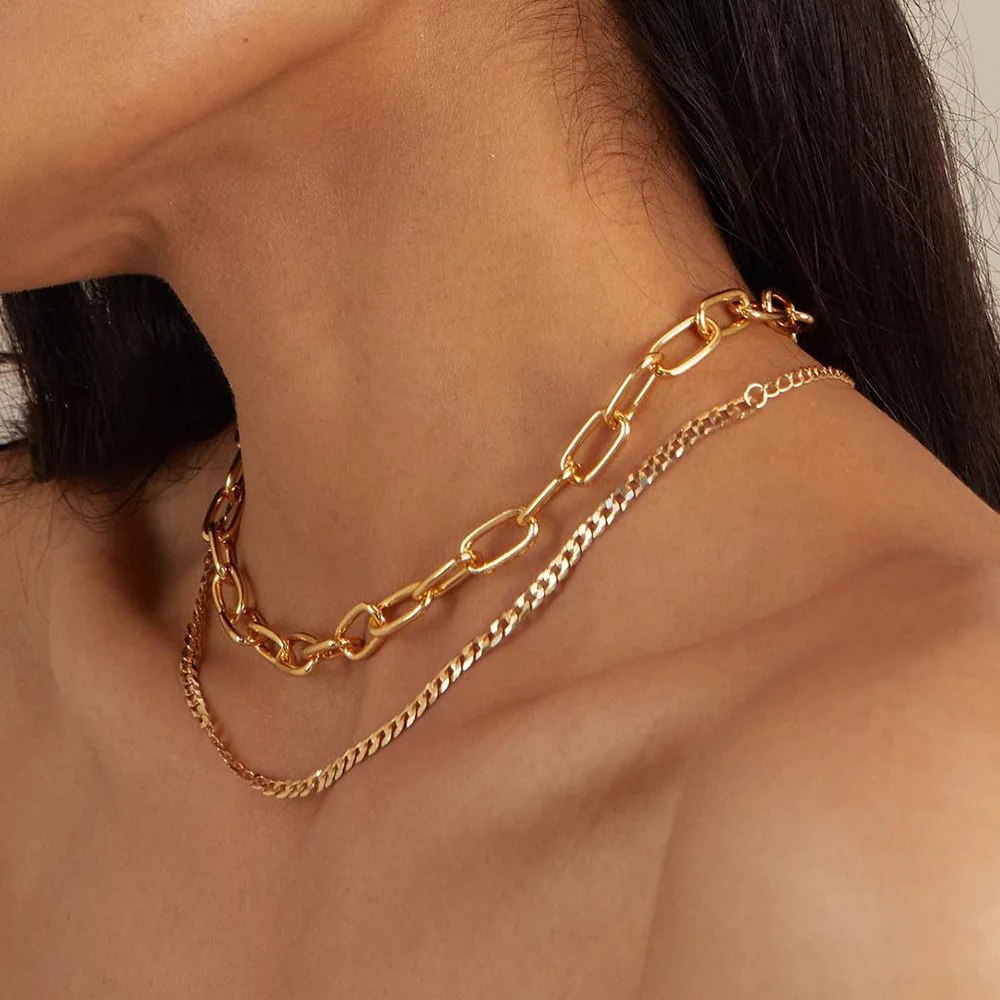 

Fashion Trendy Multi-Layer Link Chain Necklaces Gold Color Thick Chain Necklace For Women Gifts Jewelry Accessories