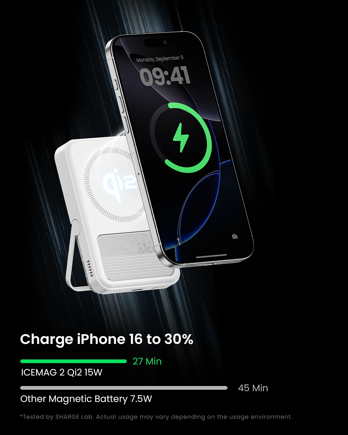 Фото Портативное зарядное устройство SHARGE ICEMAG 2 MagSafe Power Bank 15 Вт Qi2 с активным охлаждением, аккумулятор 10000 мАч для iPhone 16/15 Galaxy №3