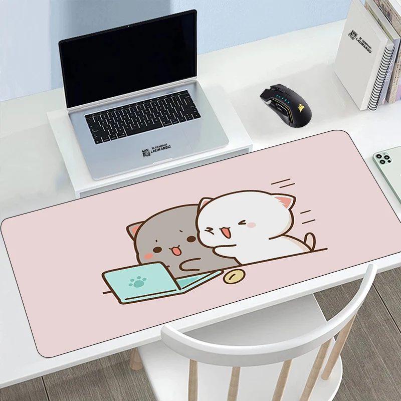

Mouse Mat Keyboard Cute Peach Mochi Cat And Goma Large Pad Mats Anime Mousepad Kawaii Mause Xxl Pc Gamer Gaming Accessories Desk