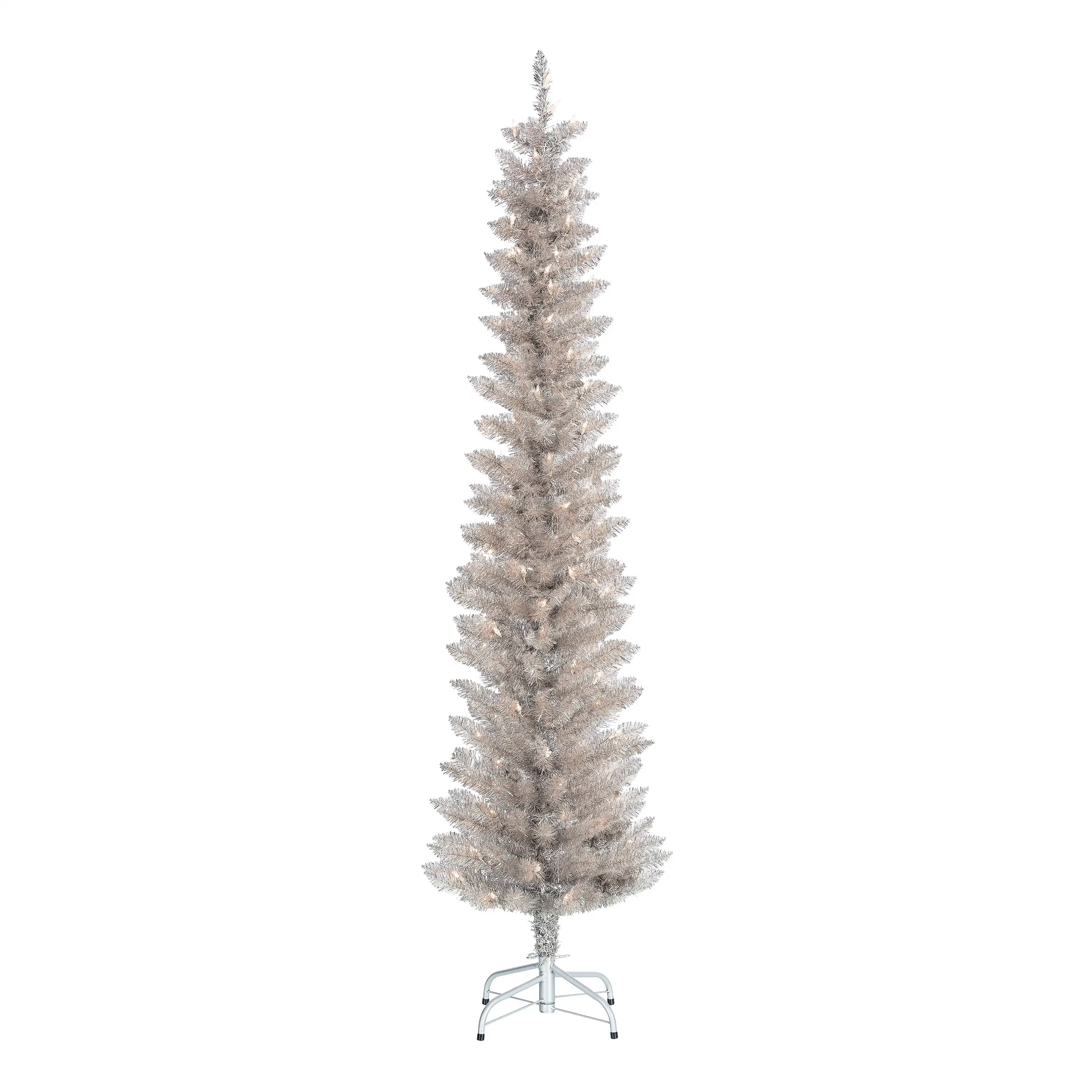 

6 ft Pre-Lit Rose Gold Tinsel Christmas Tree, Rose Gold, 6 ft, 100 Clear Lights