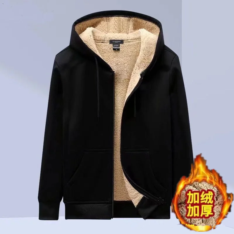 

New Fleece Zipper Hoodie Sweatshirt Mens Winter Warm Coat Male Solid Color Jacket Men Brand Clothing 5XL