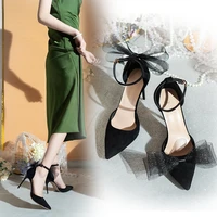 2022 womens high heels 10cm super high heels bow black summer elegant sexy black banquet shoes large size 35 45 womens shoes