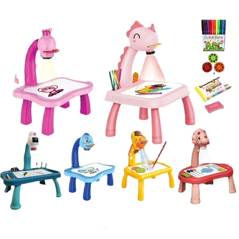 

Educational Learning Paint Tools Toys Children Led Projector Painting Art Drawing Table Light Toy For kids Painting Board Desk