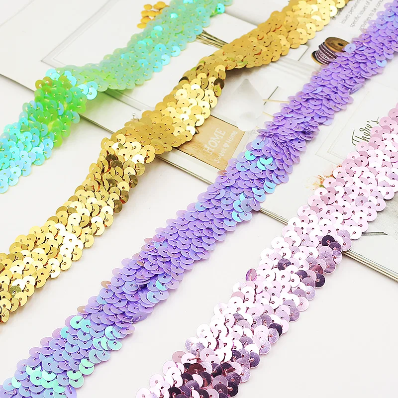 

10Yards Sequin Trim Lace Ribbon 3cm Elasticity Elastic Dance Clothing Curtain Craft Paillettes Sewing Decor DIY Accessories