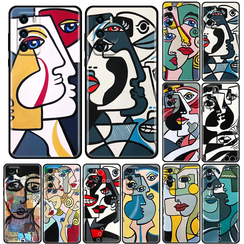 

P-Picasso Abstract Art Painting Graffiti Case For Huawei P50 P50E P40 P40E P30 P20 P10 P Smart Z 2020 2021 Pro Plus Lite Cover