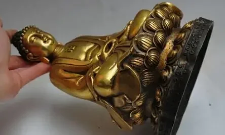 9-дюймовая тибетская буддийская фане бронзовая позолоченная статуя Будды