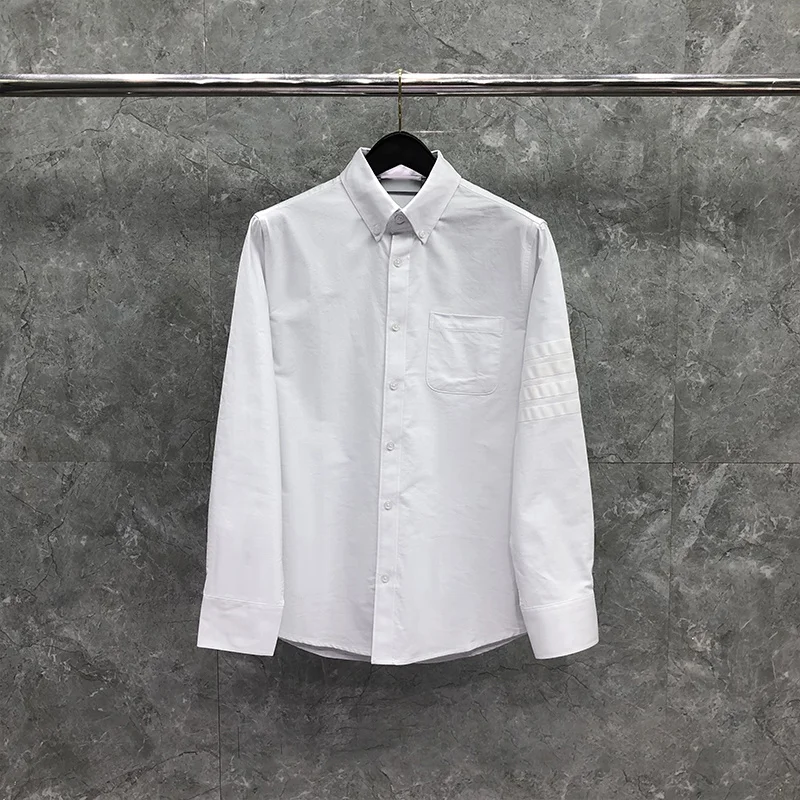 Autunm TB THOM Shirt Spring Fashion Brand White Men's Shirt White 4-bar Striped Casual Cotton Oxford Custom Wholesale TB Shirt