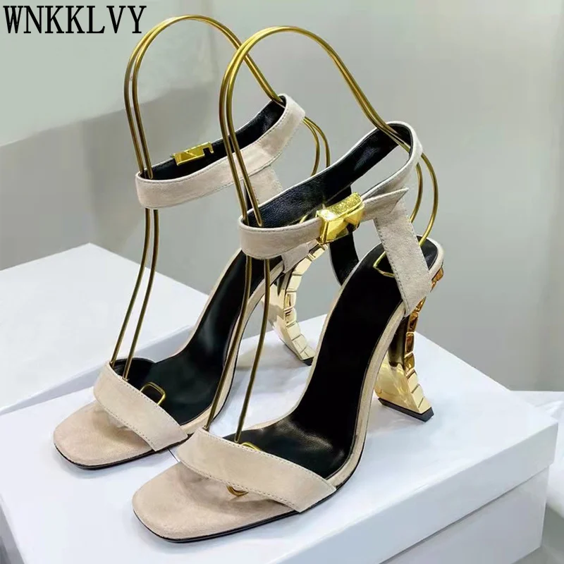 

Runway One word belt High Heel Sandals Women genuine leather Narrow Band Ankle Strap Sandalias Summer Sexy Party Dress Shoes