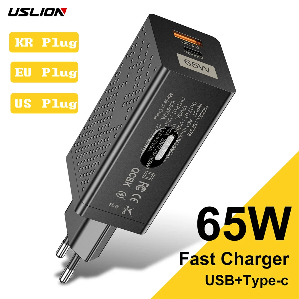 

USLION GaN 65W USB C Charger Quick Charge 4.0 3.0 QC4.0 QC PD3.0 PD USB-C Type C Fast USB Charger For iPhone Macbook Pro Samsung