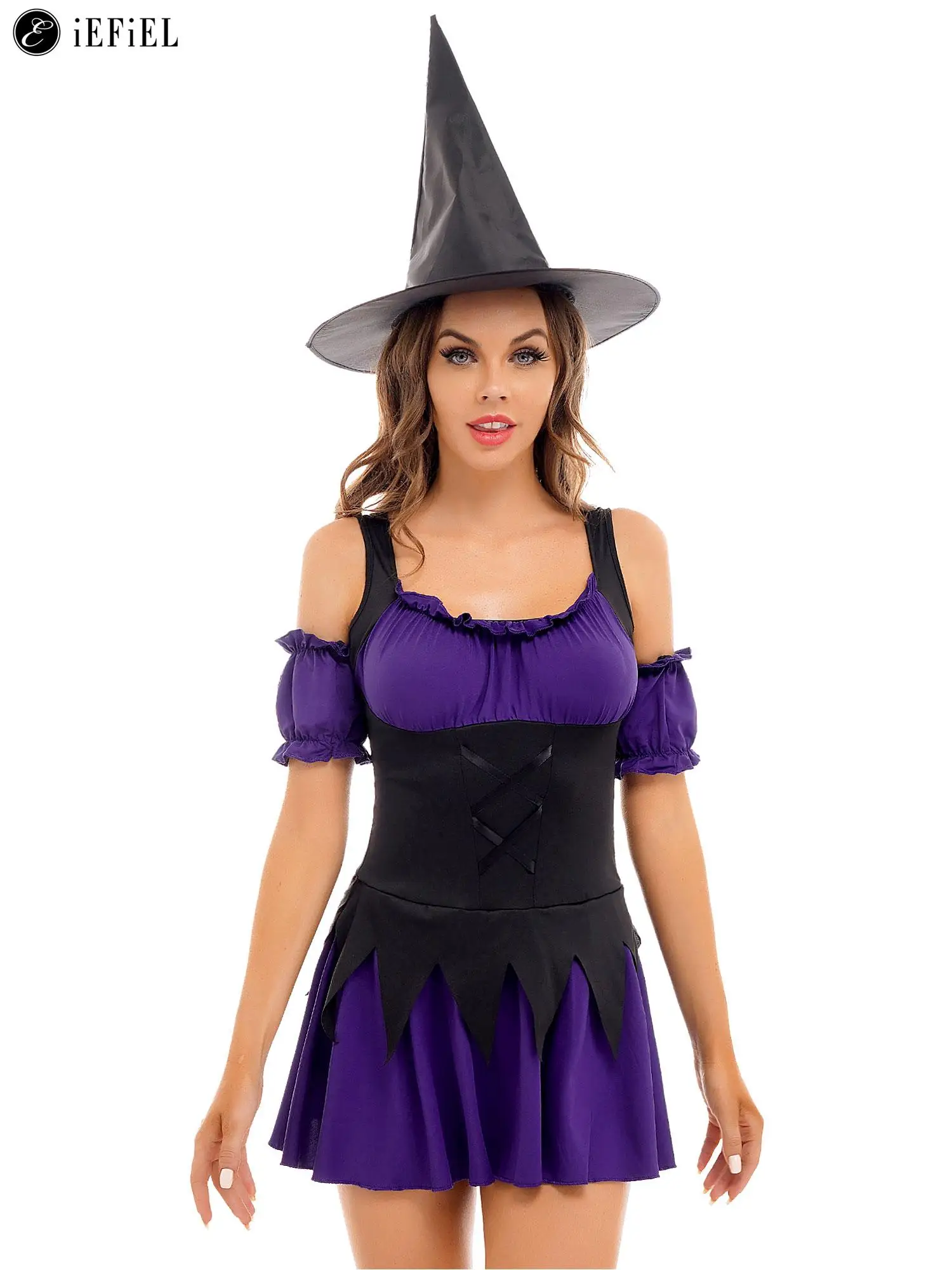 

Womens Wicked Witch Costume Purple Sleeveless Sorceress Classic Dress Halloween Themed Party Cosplay Role Play Fancy Dress up