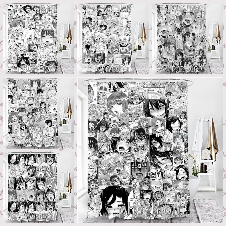 New Creative Cartoon Anime Ahegao Waterproof Bathroom Curtain 3d Printed Fabric with Hooks Decoration Shower Curtain M60