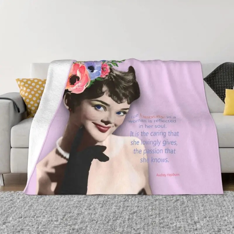 

Audrey Hepburn Pop Art Sofa Fleece Glamour Portrait Throw Blanket Flannel Legend Movie Star Blankets for Bed Home Bedspreads