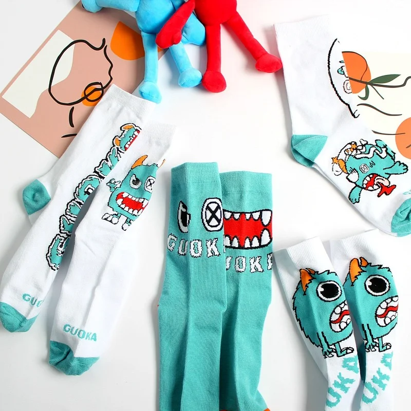 Модные мужские носки в стиле Харадзюку забавные с мультипликационным монстром