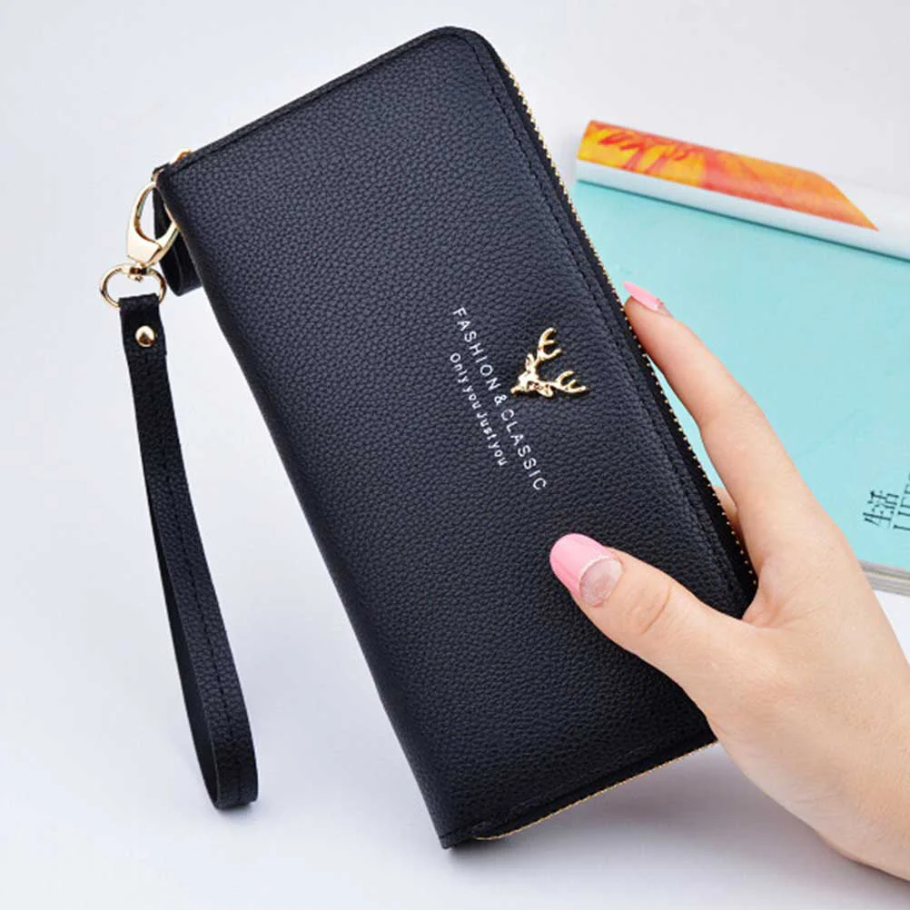 

Fashion Wallet Multi-function Purse Multi-card Slots Bag Zipper Pocket Long Phone Bag Casual Hand Bag for Women Lady(Black)