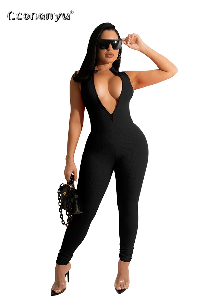 Sleeveless Sexy Solid Skinny One Piece Outfit Bodycon Romper Women Long Pants Bodysuits Casual Black Jumpsuits for Women 2022
