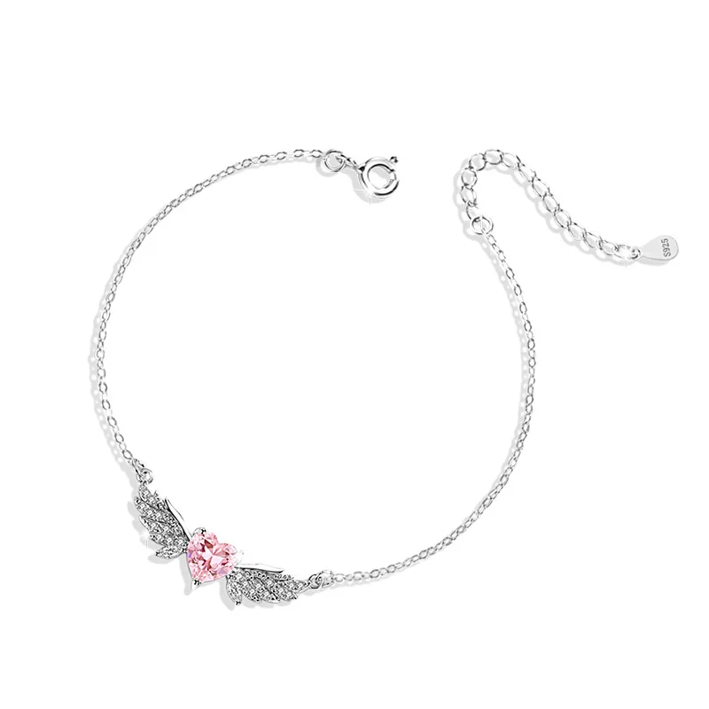 

ANGEL WINGS 925 Sterling Silver Angel Wings Bracelet with Pink Zircon Decoration bracelet charm bracelet bracelet for women