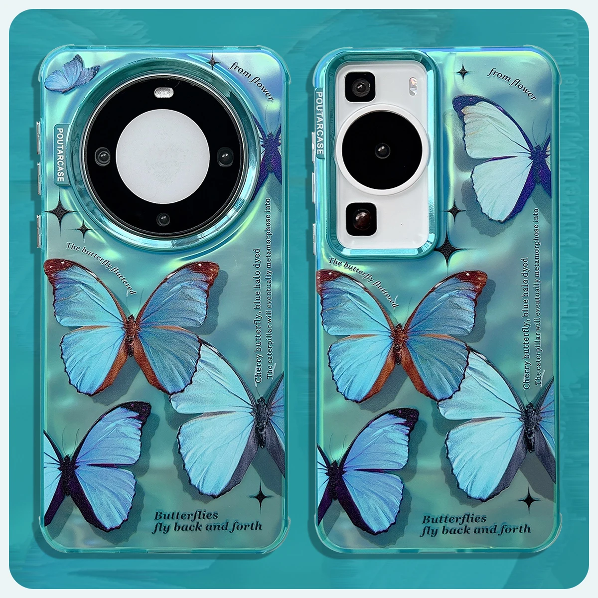 

Laser Blue Butterfly Hard PC Shockproof Phone Case For Huawei Mate40 Mate50 Mate60 P50 P60 Pro Back Cover