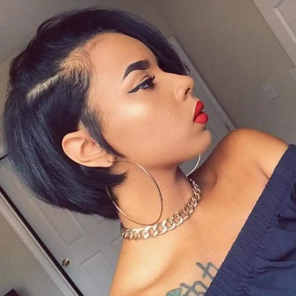 

Human Hair Wigs Short Straight Bob Wig T Part Transparent Lace Wig For Women Preplucked Hairline Pixie Cut Wig 100% Human Hair