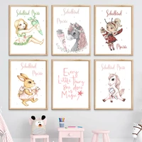 cartoon cute beetle girl bunny pink horse candy wall art canvas painting nordic posters and prints wall pictures kids room decor