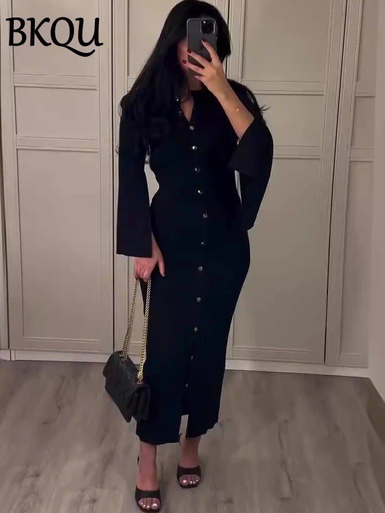 BKQU Элегантные вязаные юбки комплект из 2 предметов Женский Тонкий однобортный