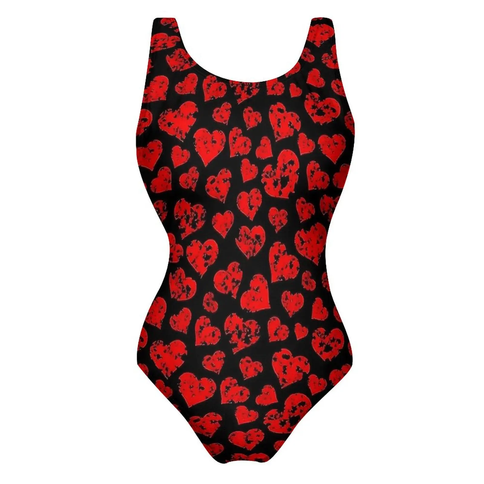 Купальник с принтом красных сердечек сексуальный женский купальник цельный