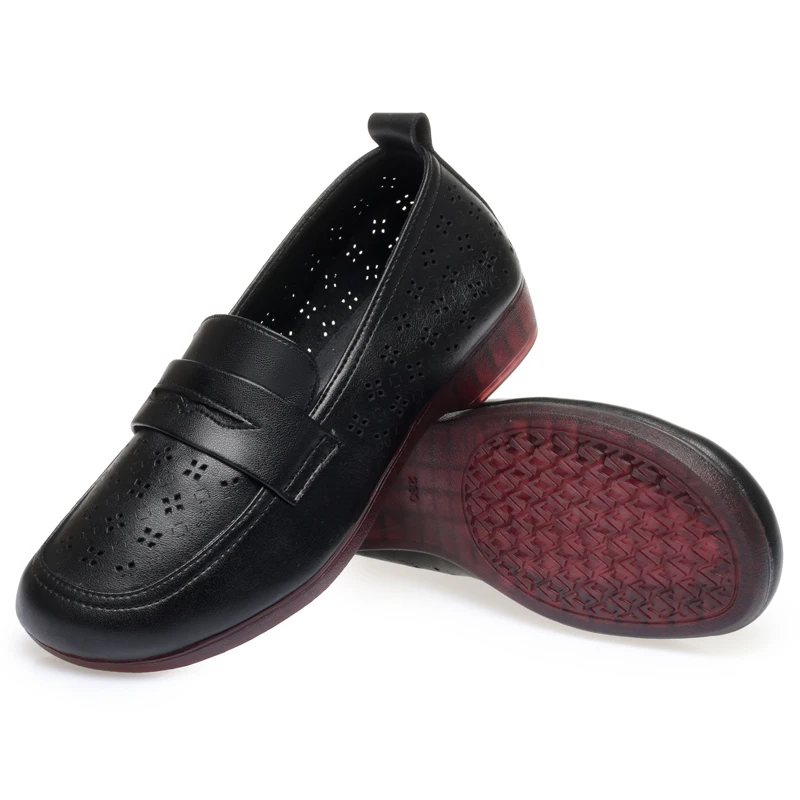 DIMANYU Openwork Shoes Women Genuine Leather 2023 New Women's Summer Shoes Hole Large Size 41 42 43 Mom Shoes