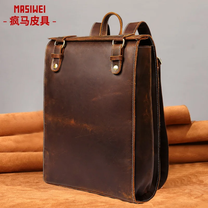 

Мужской кожаный ретро рюкзак Crazy Horse в европейском и американском стиле, мужская сумка из натуральной кожи, уличный удобный дорожный рюкзак, ...