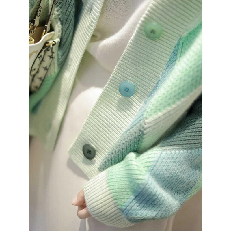 Весенне-осенний новый модный клетчатый кардиган с v-образным вырезом и длинными